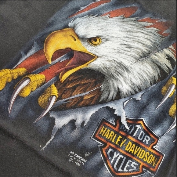 VTG Harley 3D Emblem Tank Men XL Eagle Black Single Stitch Muscle Shirt USA 1990 - Picture 12 of 12